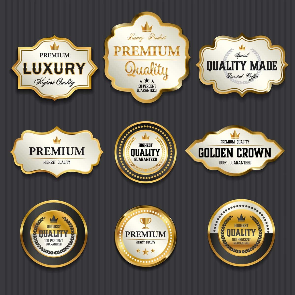 Hashamatli premium oltin teglar to'plami vektor tasviri | Luxury premium golden labels collection vector illustration 1