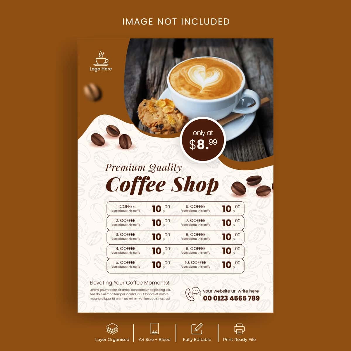 Kofe do'koni menyusi ichimliklar narxlari ro'yxati shabloni | Coffee shop menu drink price list template 1