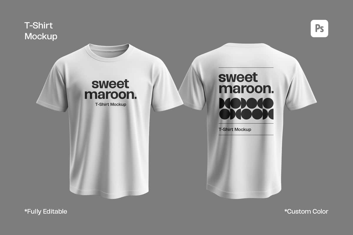 Oq futbolka maketi oldingi orqa ko'rinishdagi tahrirlanadigan psd | White t shirt mockup front back view editable psd 1