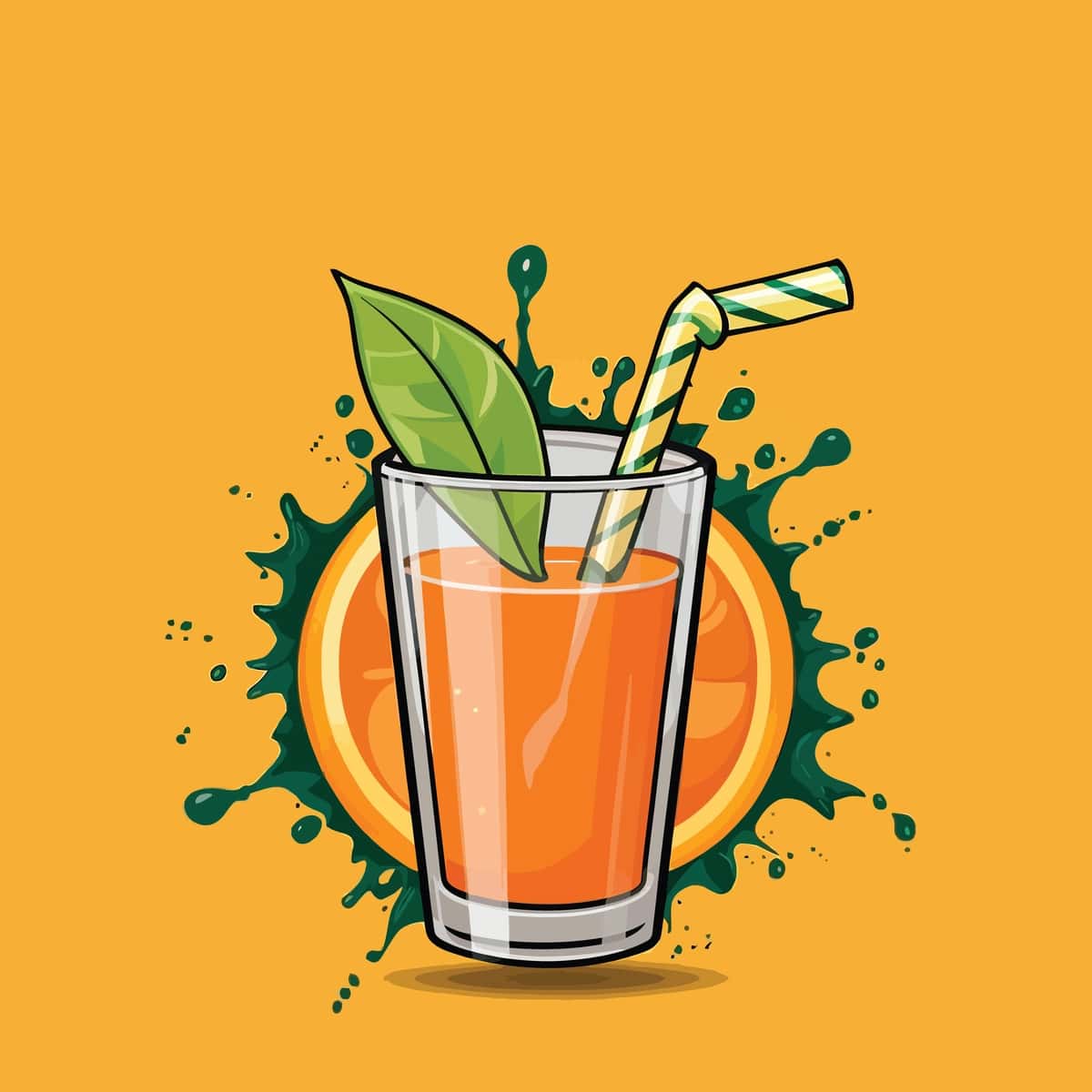 Somon yalpiz bargi qo'shilgan stakan apelsin sharbati | Glass orange juice with straw mint leaf it 1