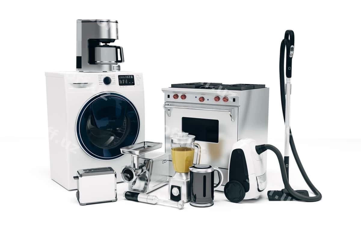 3d uy qurilmalari oq fonda | 3d set home appliances white background 1