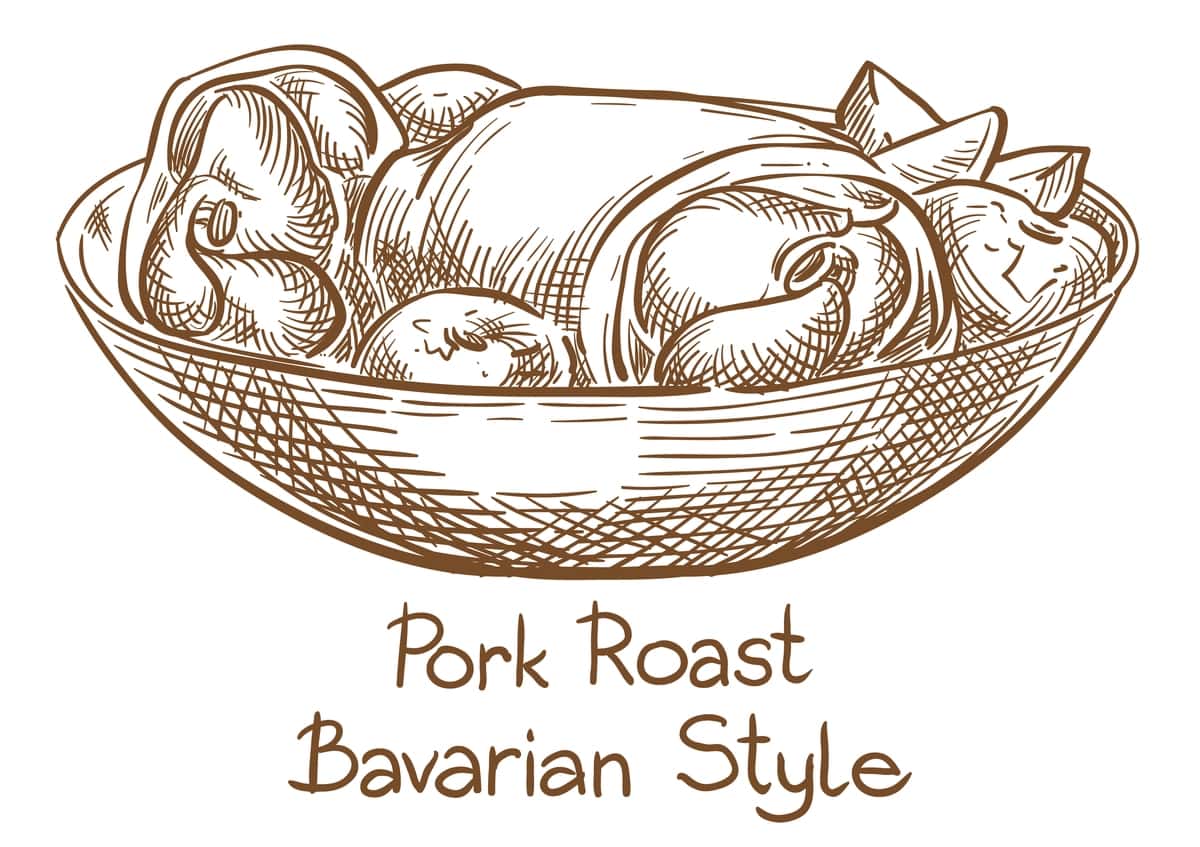 Cho'chqa go'shti qovurilgan vektor eskizi qo'lda chizilgan | Pork roast vector sketch hand drawing 1