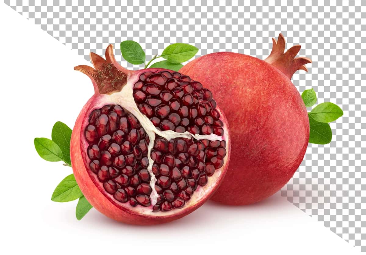 Barglari ajratilgan anor | Pomegranate with leaves isolated 1