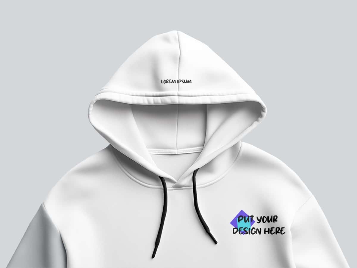 Mockup psd oq qalpoqli maketi sozlanishi logotip maydoniga ega | Mockup psd white hoodie mockup with customizable logo space 1