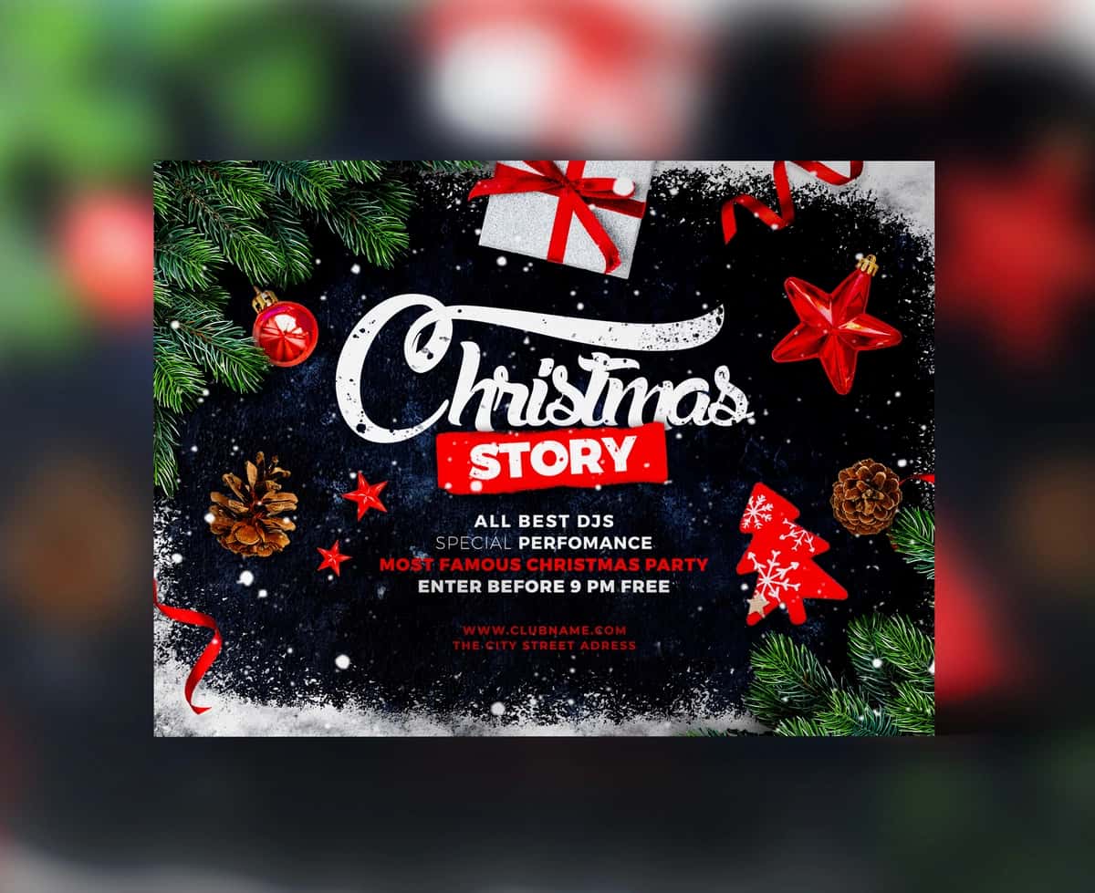 Haqiqiy Rojdestvo partiyasi afishasi shabloni | Realistic christmas party poster template 1