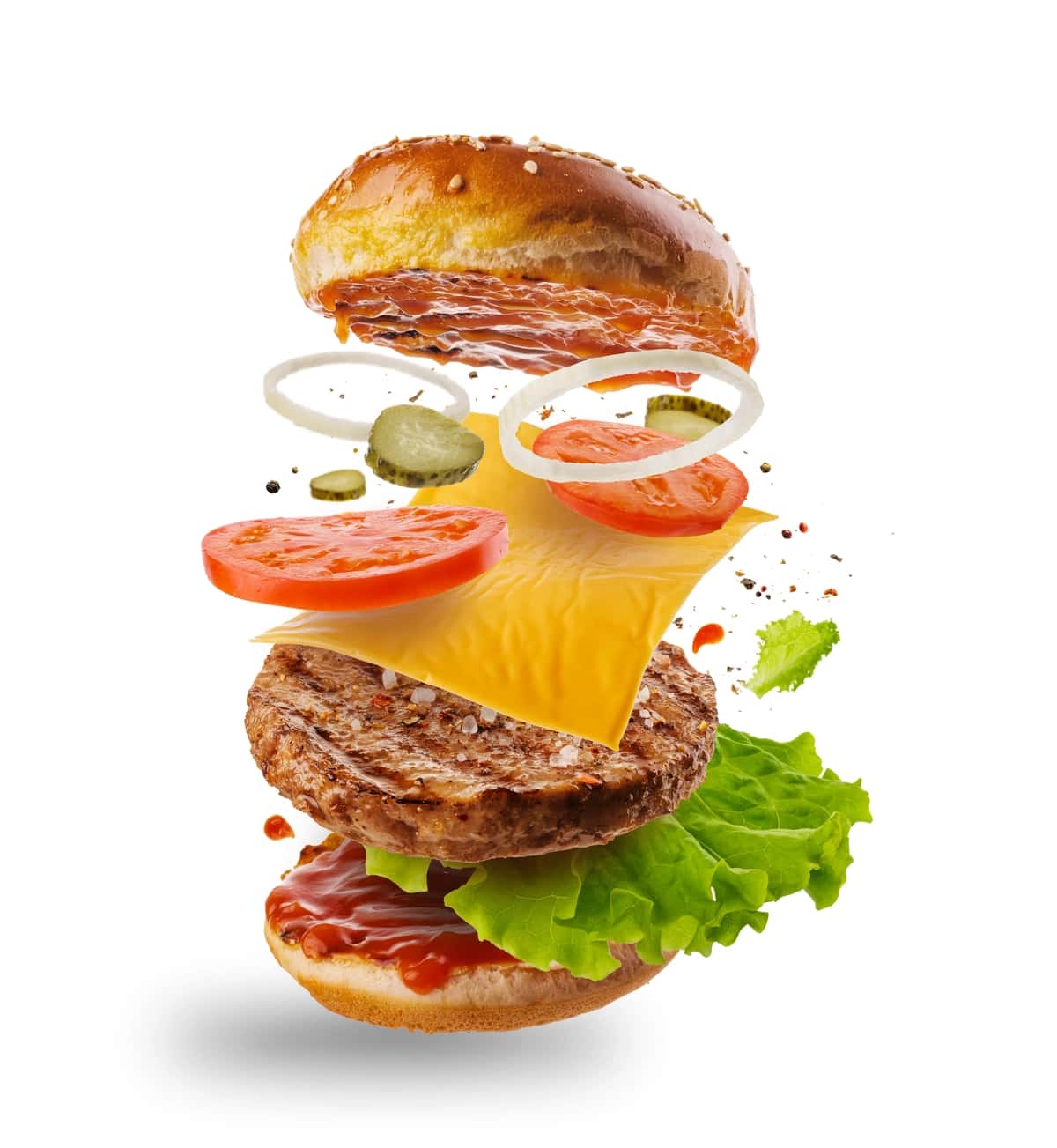 Uchuvchi elementlar bilan burger | Burger with flying elements 1