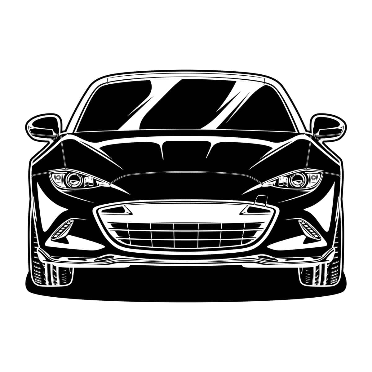 Qora oq ko'rinishdagi avtomobil vektor illyustratsiyasi kontseptual dizayni | Black white view car vector illustration conceptual design 1