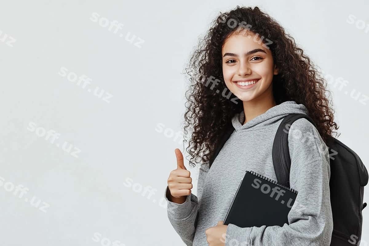 Baxtli talaba boshini ko'taradi | Cheerful student thumbs up 1