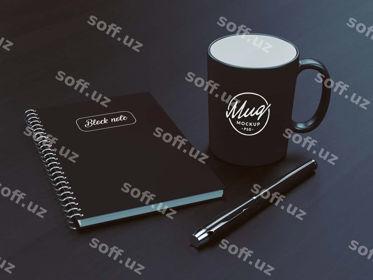 Qahve qozoni notebook bilan namuna | Coffee mug with notebook mockup 1