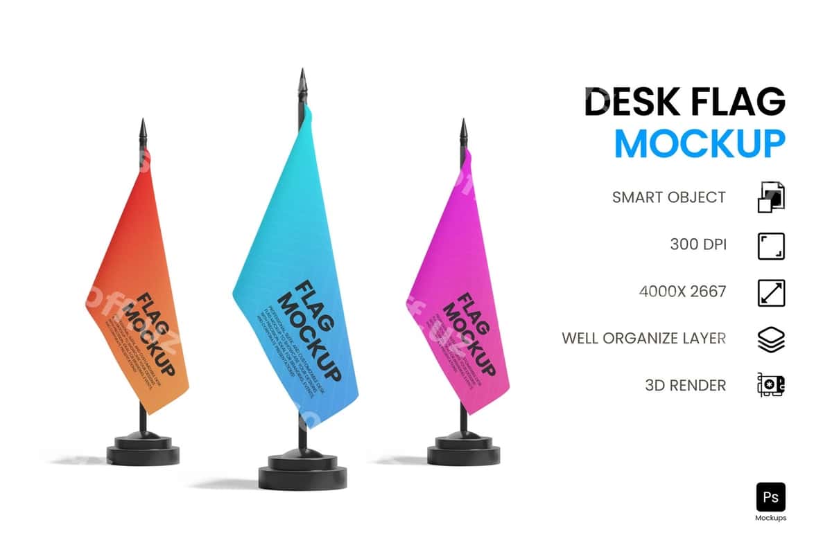 Stol bayroq namunasi | Desk flag mockup 1
