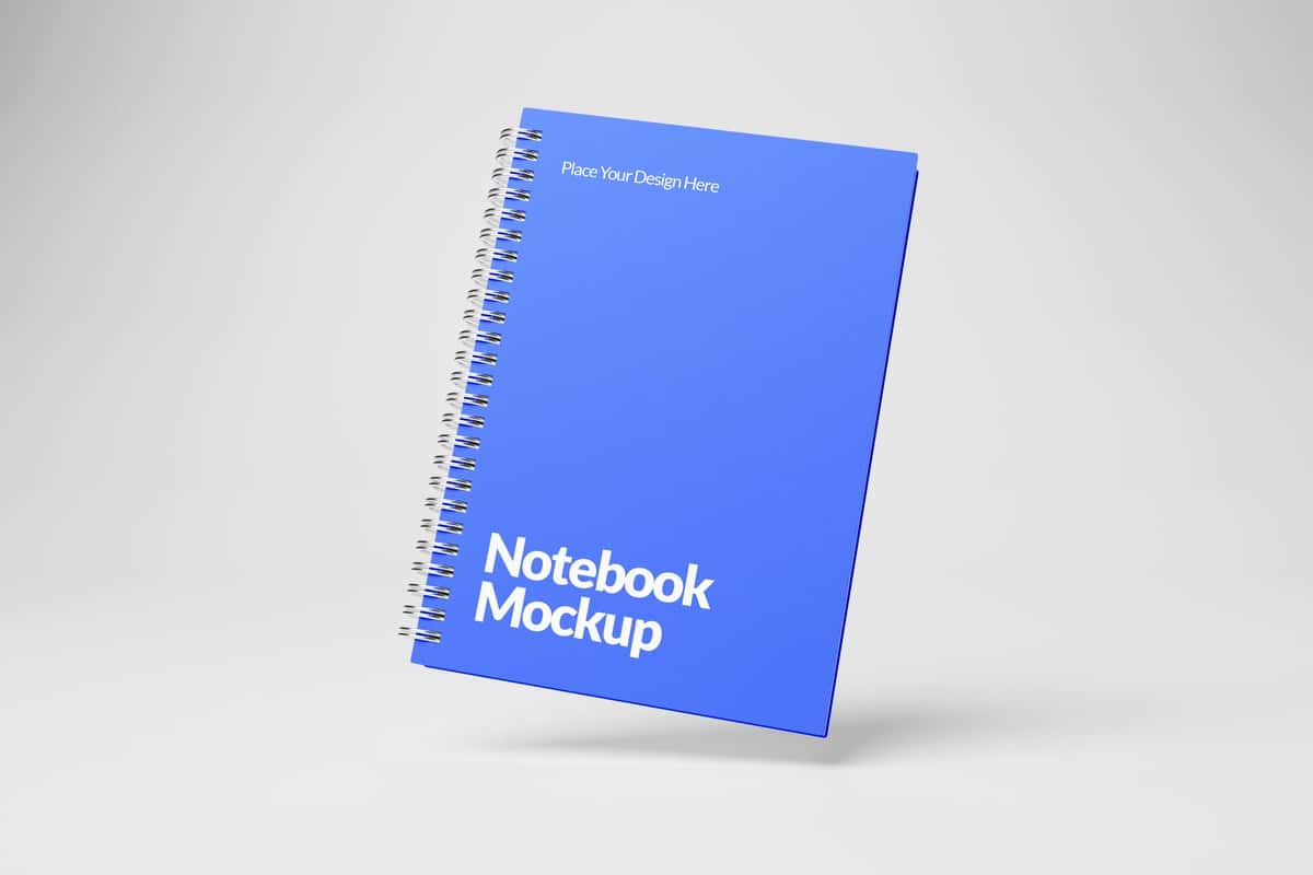 Spiral bilan bog'langan ko'k daftar maketi | Blue notebook mockup with spiral binding 1