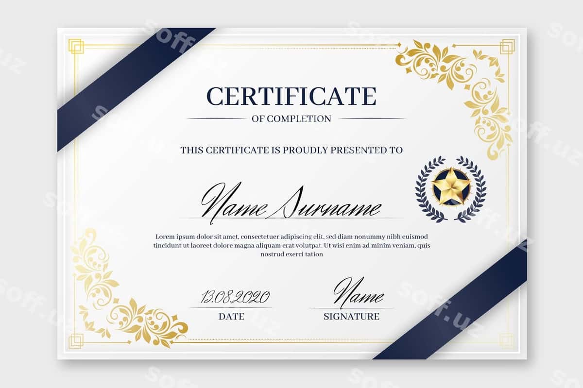 Guvohnoma shabloni elegant | Elegant certificate template 1
