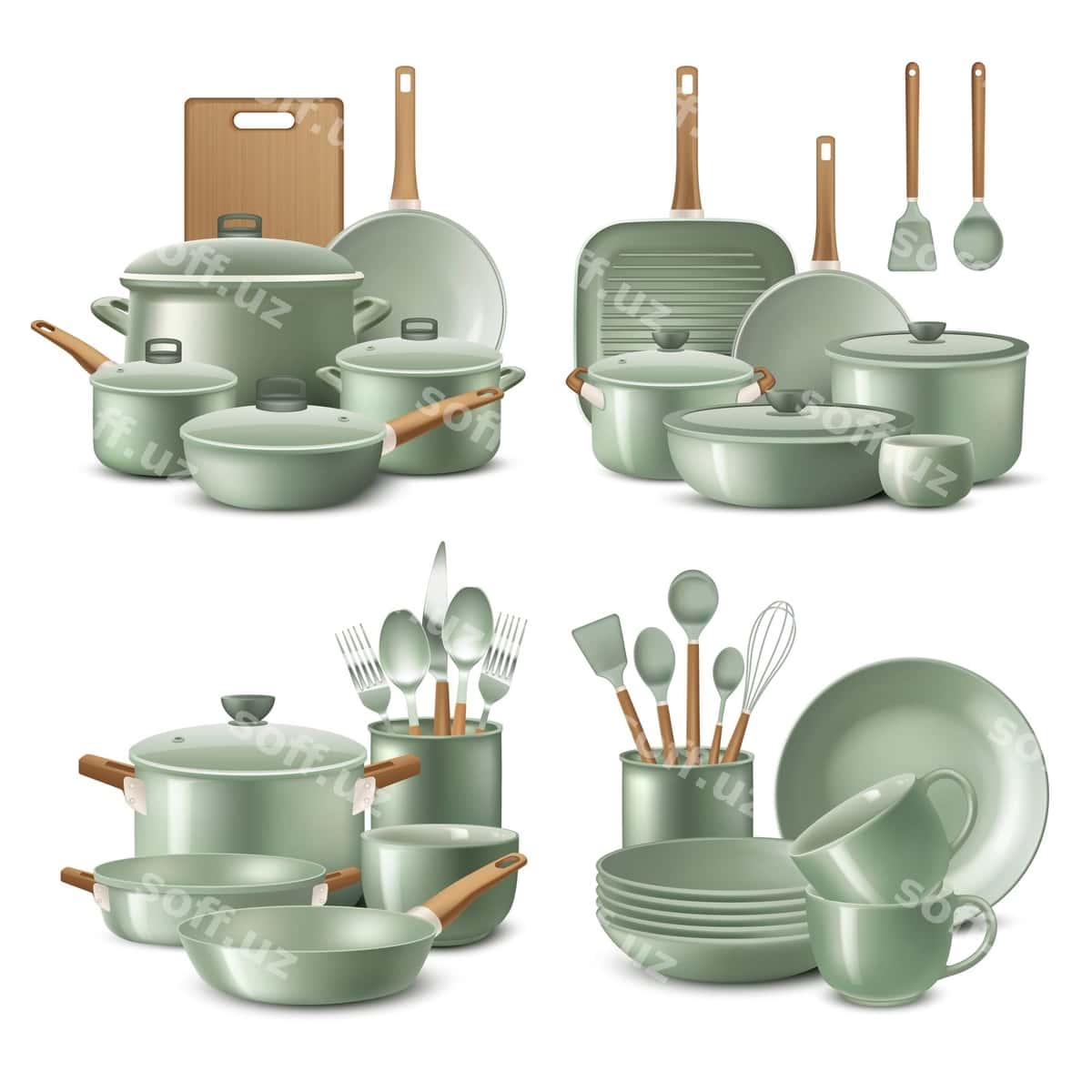 Elegant osh qozonlari va oshxona asboblari komplekti | Elegant cookware kitchen utensils set 1
