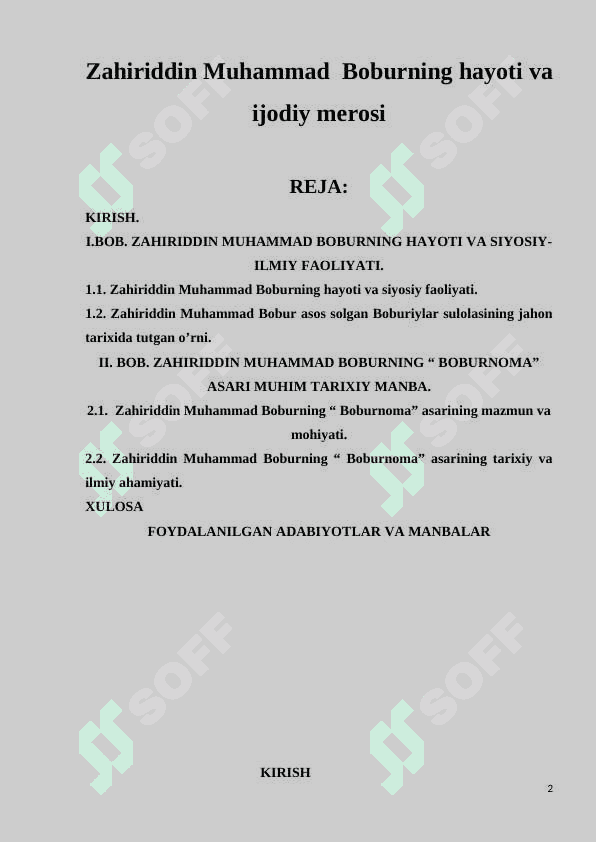 Zahiriddin Muhammad  Boburning hayoti va ijodiy merosi 2
