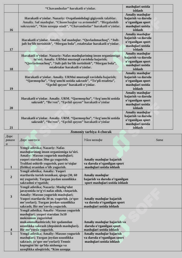 2024- 2025-O`QUV  YILI 2-SINF UCHUN  TUZILGAN  Yillik Taqvim rejasi 8