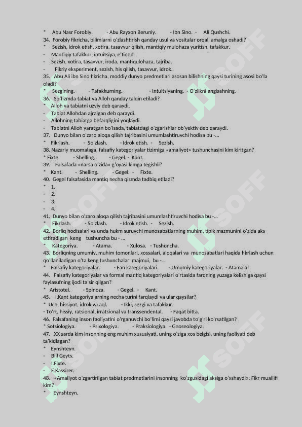 Falsafa fanidan test javoblari bilan 4