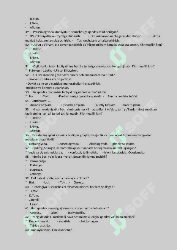 Falsafa fanidan test javoblari bilan 5