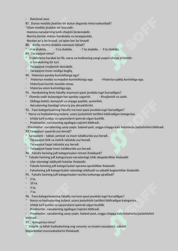 Falsafa fanidan test javoblari bilan 8