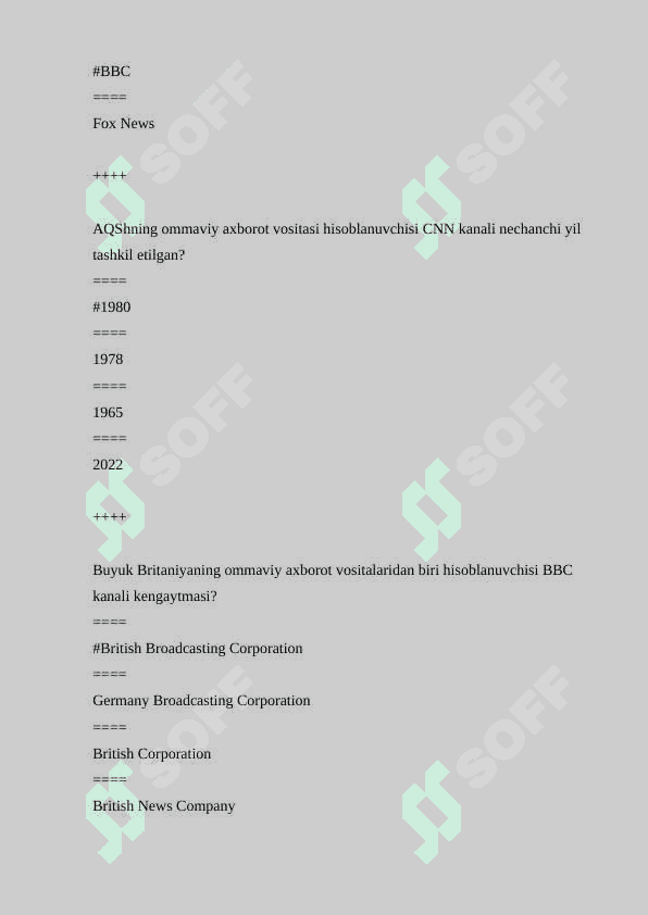 Mediasavodxonlik test savollar javoblari bilan birga 4