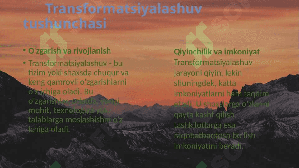 Transformatsiyalashuv davri: Yangi dunyoga yo'l 2