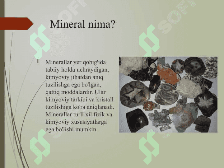 Minerallarning kimyoviy tarkibi bo’yicha turlari 4