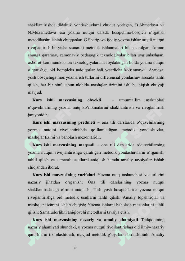 Ona tili darslarida o‘quvchilarning yozma nutqi ustida ishlash jarayoni KURS ISHI 3