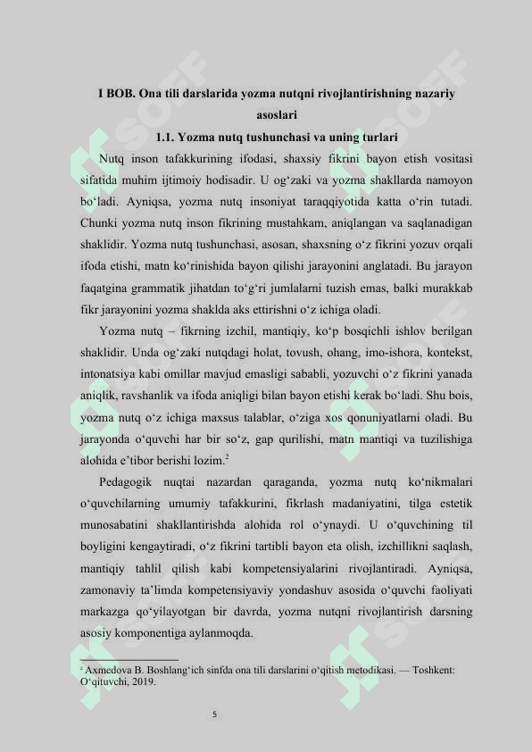 Ona tili darslarida o‘quvchilarning yozma nutqi ustida ishlash jarayoni KURS ISHI 5