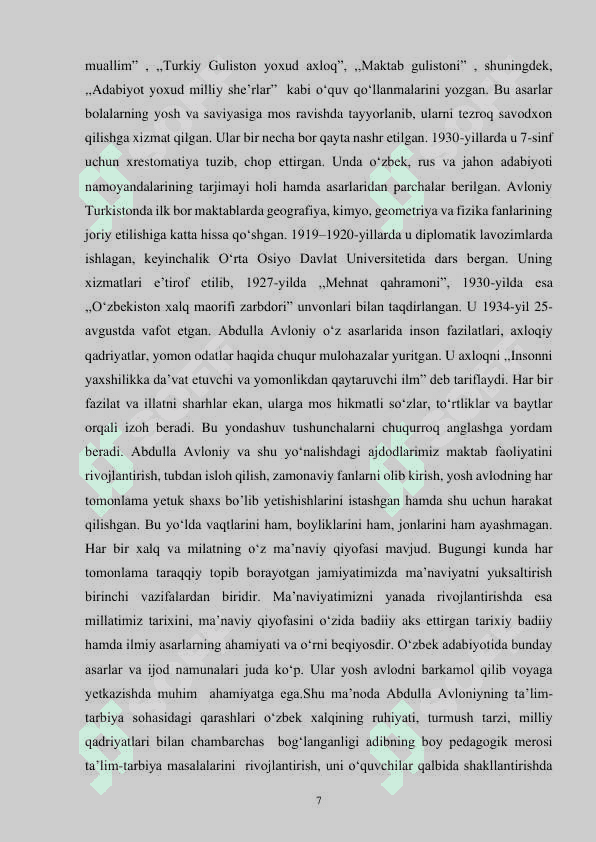 Abdulla Avloniyning Turkiy Guliston yoxud axloq asarida ta’limiy va axloqiy masalalar 7