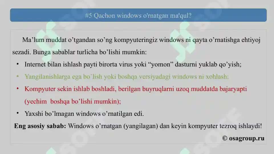 Windows o’rnatishdagi savol-javoblar 8