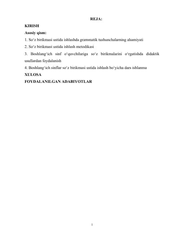 Boshlang‘ich sinf ona tili darslarida so‘z birikmasi ustida ishlash metodikasi