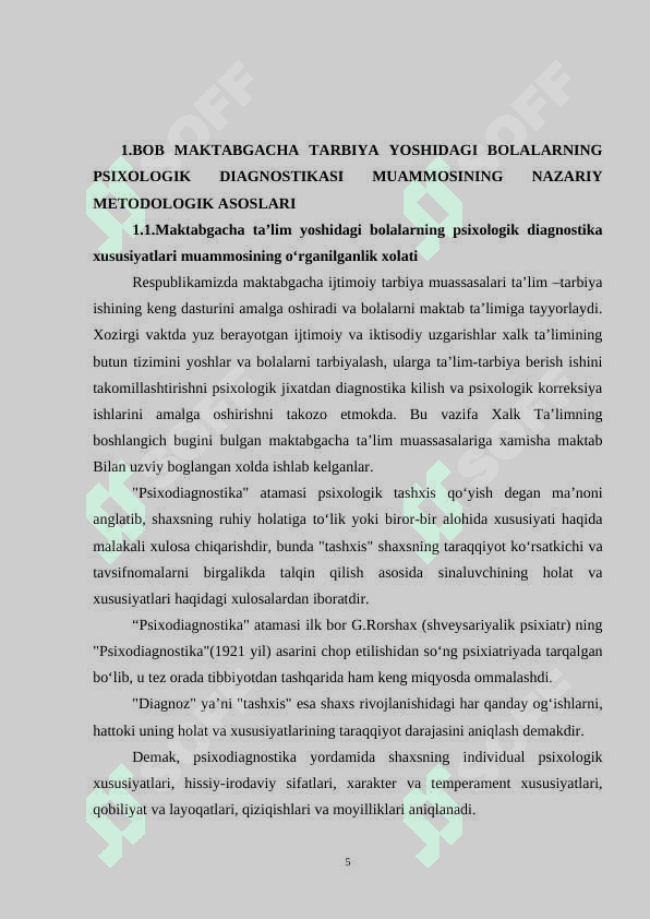 Maktabgacha tarbiya yoshi bolalar psixik rivojlanishining psixologik –pedagogik diagnostikasi xususiyatlari 5