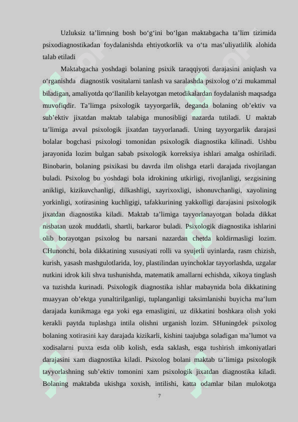 Maktabgacha tarbiya yoshi bolalar psixik rivojlanishining psixologik –pedagogik diagnostikasi xususiyatlari 7
