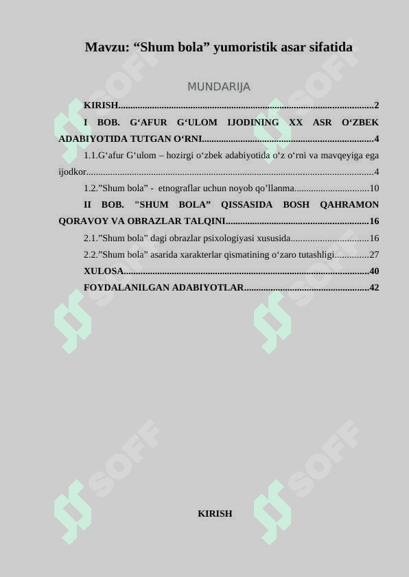 “Shum bola” yumoristik asar sifatida 2