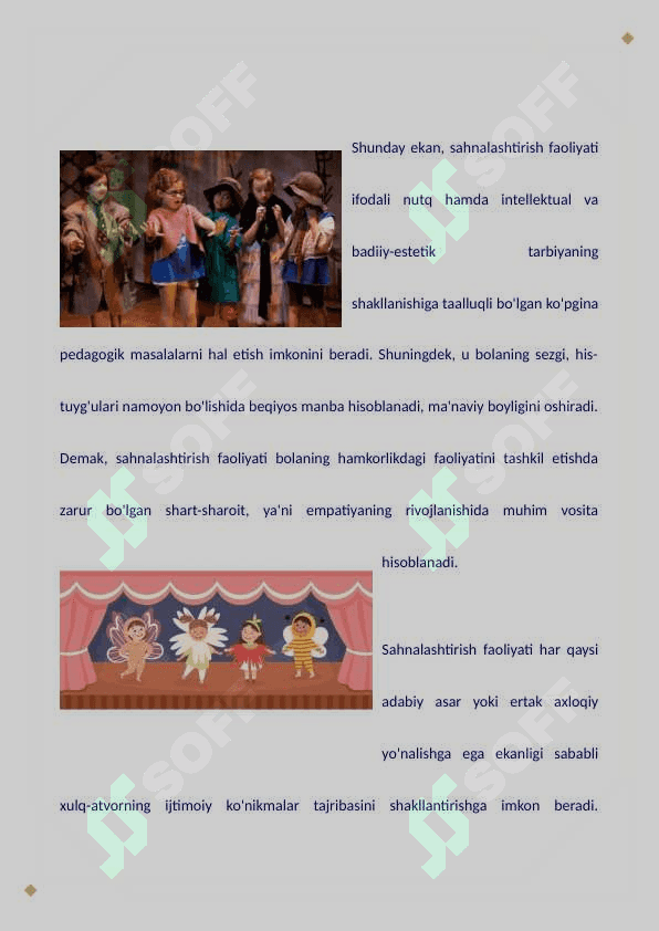 SAHNALASHTIRISH FAOLIYATI ORQALI BOLALARNING IJODIY QOBILIYATLARINI RIVOJLANTIRISH 2