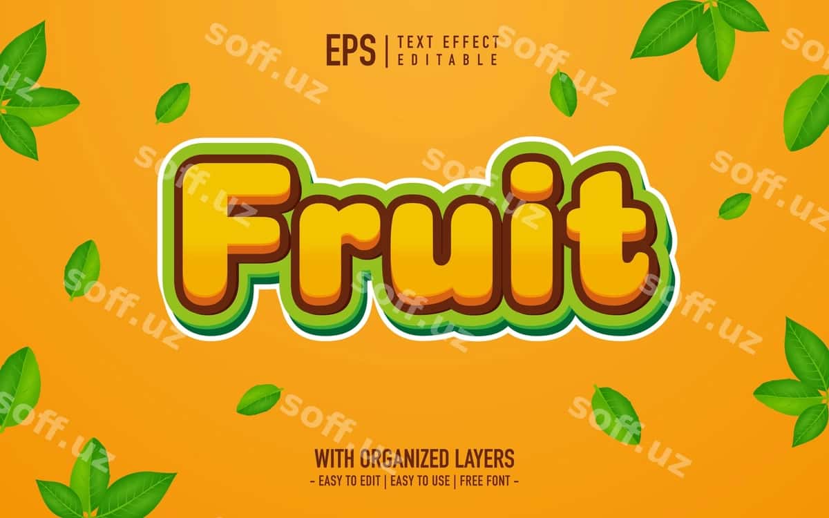 Yangi meva matn effekti 3d uslubi | Fresh fruit text effect 3d style 1