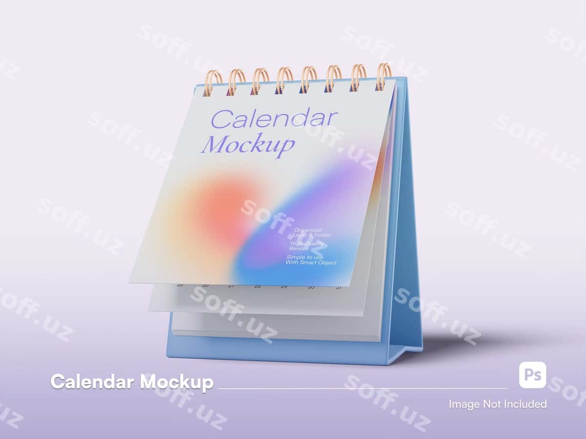 Old ko'rinishdagi taqvim stoli 3D psd maket | Front view calendar desk 3d mockup psd 1