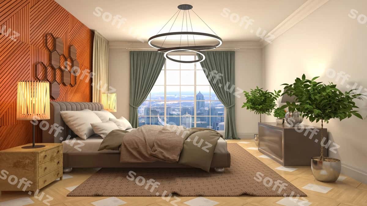 Tasvirli yotoqxonaning ichki qismi | Illustration bedroom interior 1