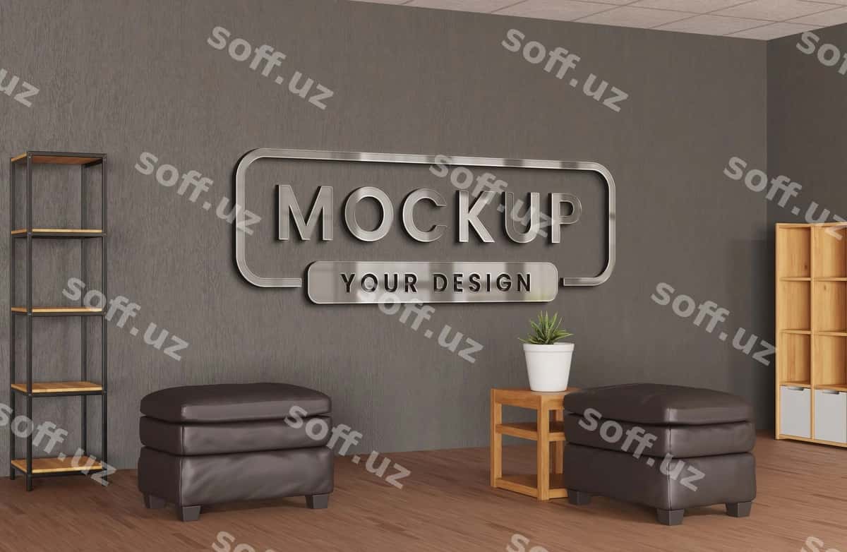 Ichki ofis logotipi mockup | Interior office logo mockup 1