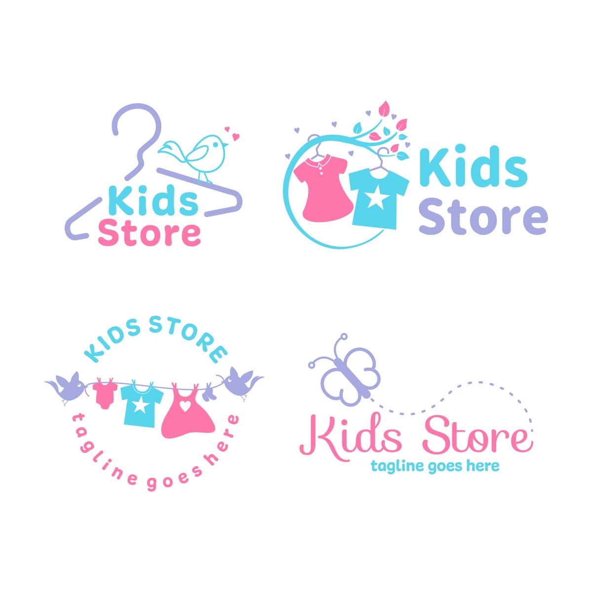 Moda bolalar do'koni logotipi dizayn vektor to'plami | Fashion kids store logo design vector set 1