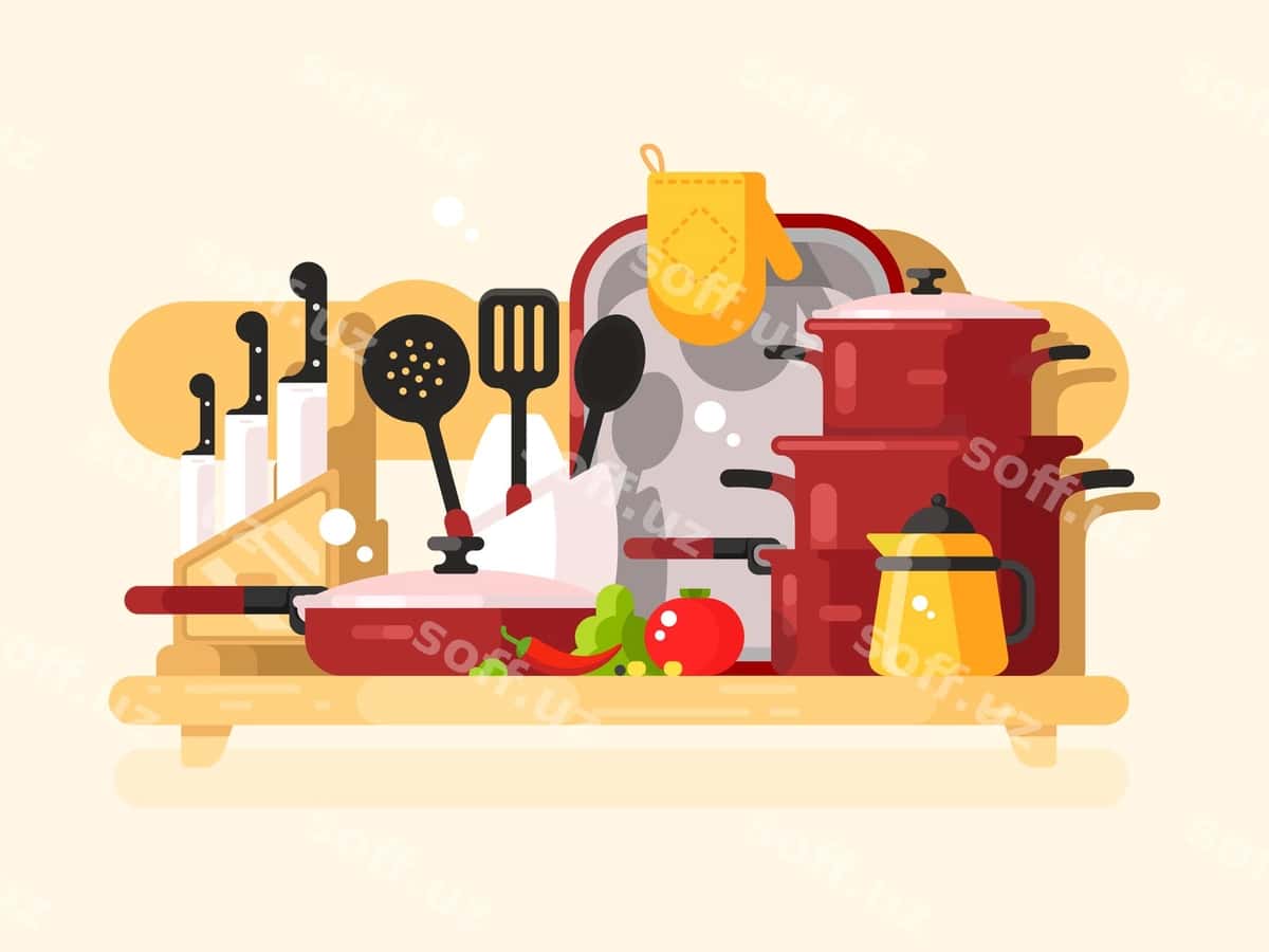 Oshxona idishlari dizayni tekis | Kitchen dishes design flat 1
