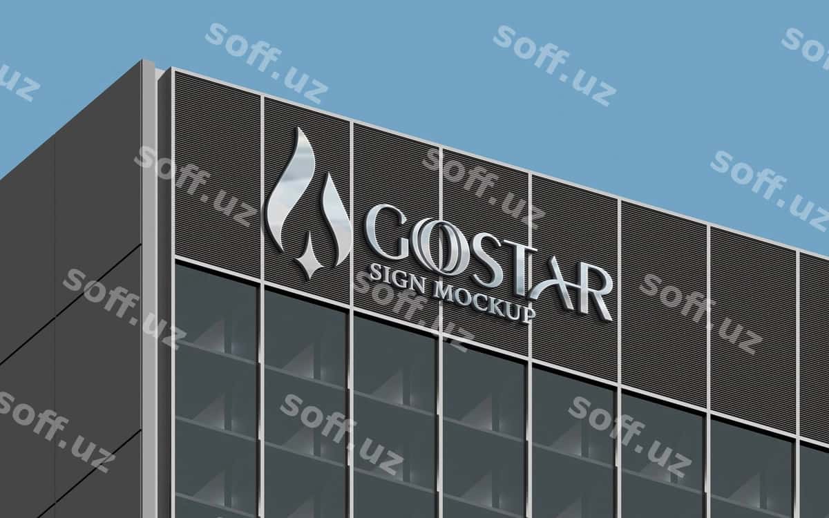 Zamonaviy 3D bino belgi namunasi | Modern 3d building sign mockup 1