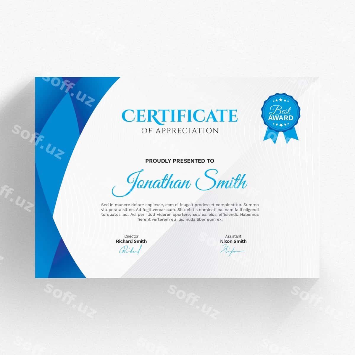 Zamonaviy ko'k sertifikat shabloni | Modern blue certificate template 1