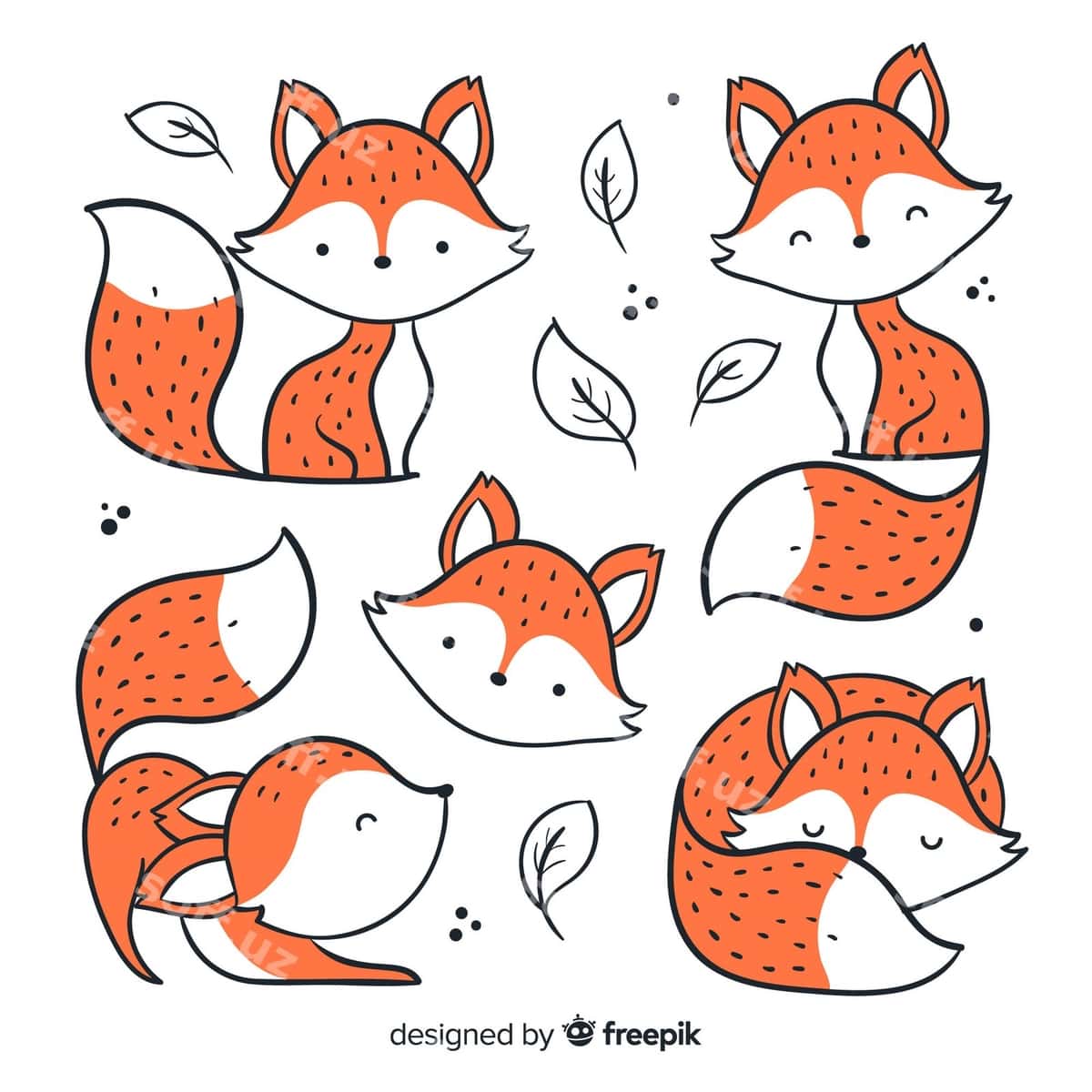 Qol bilan chizilgan tulki guruh | Pack hand drawn foxes 1