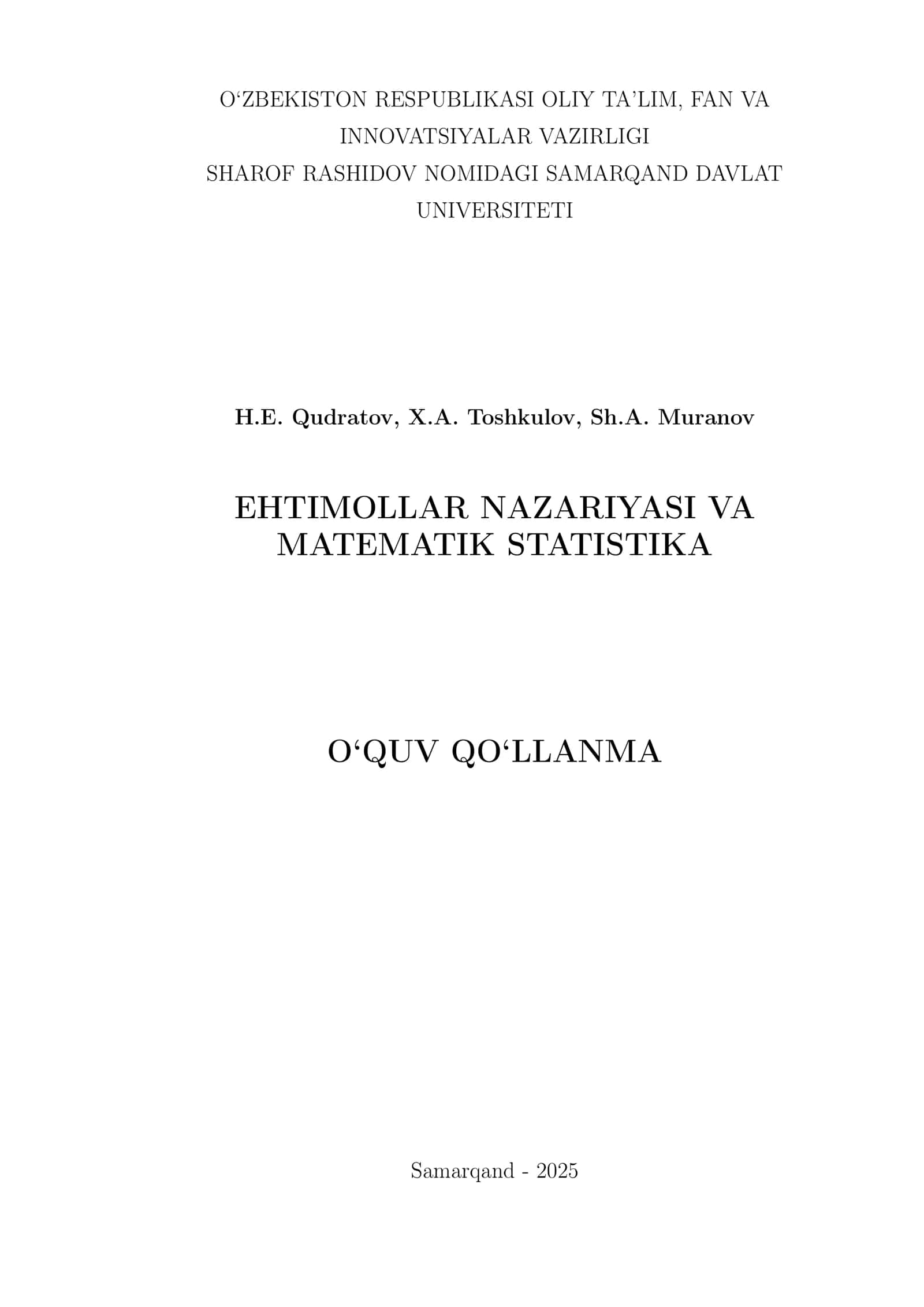 Ehtimollar Nazariyasi va Matematik Statistika 1