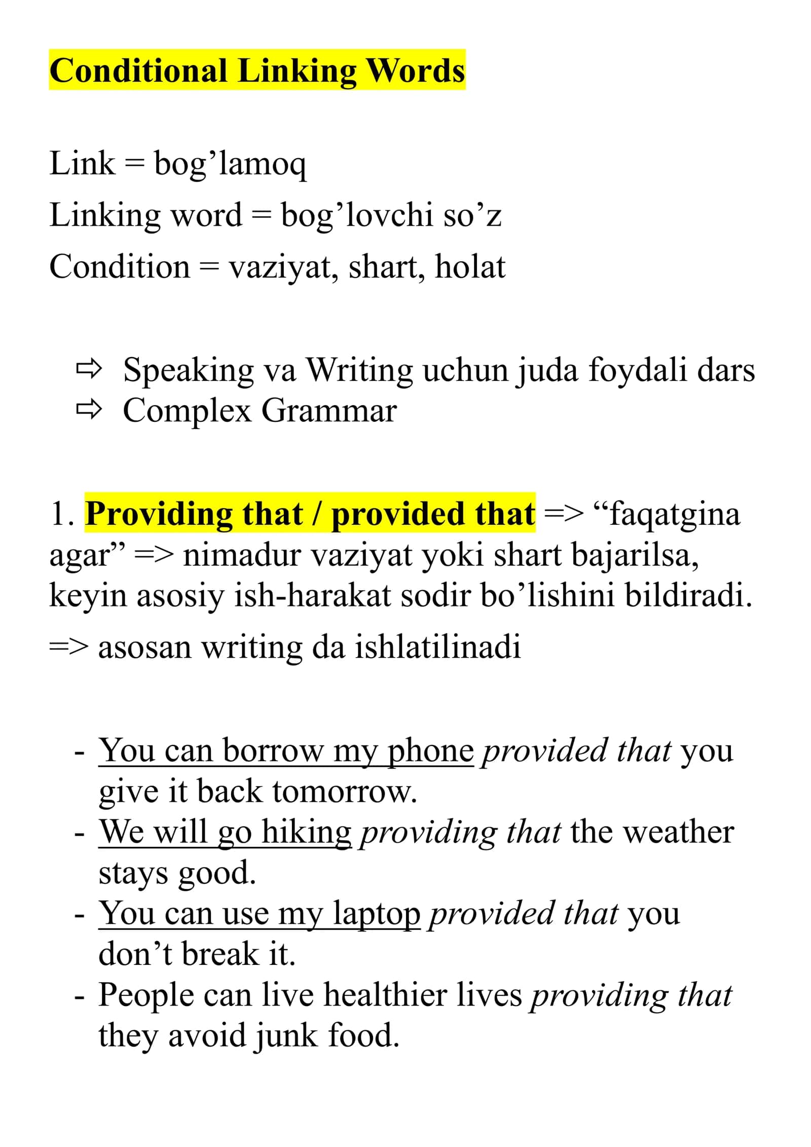 Conditional Linking Words 1