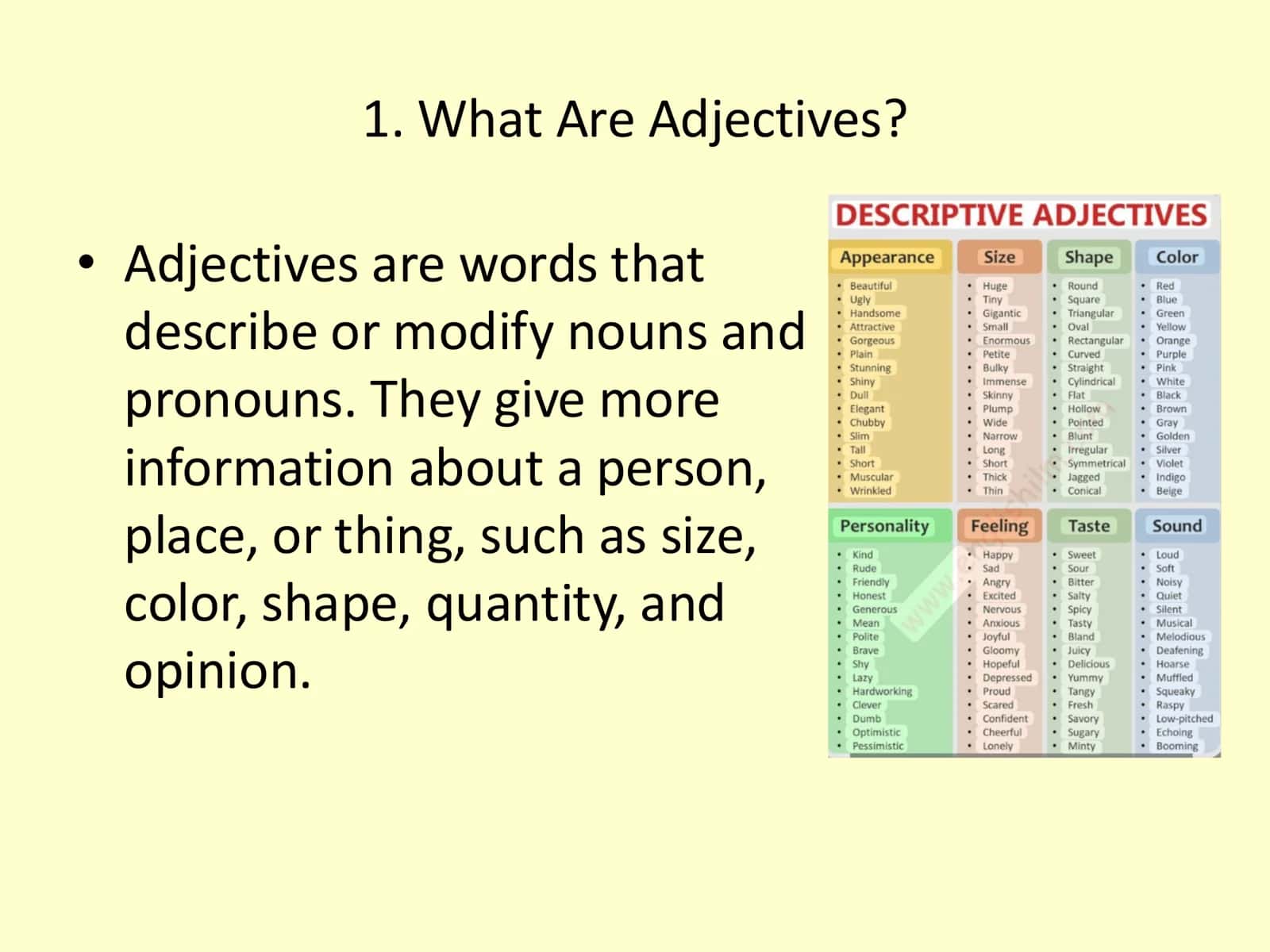 Adjectives Types 1