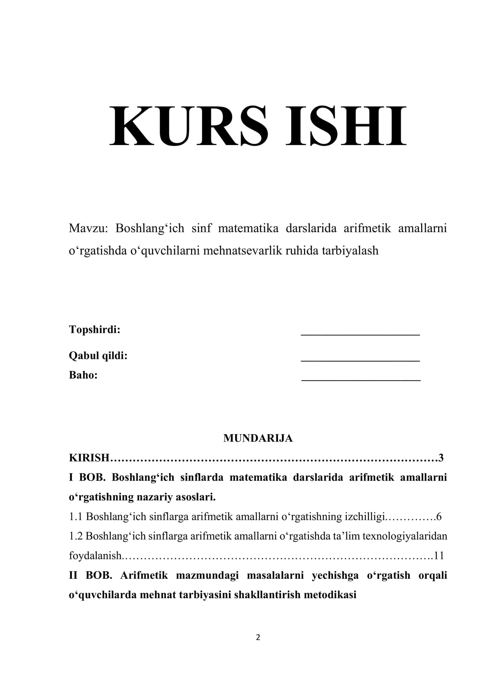 Boshlang‘ich sinf matematika darslarida arifmetik amallarni o‘rgatish 1