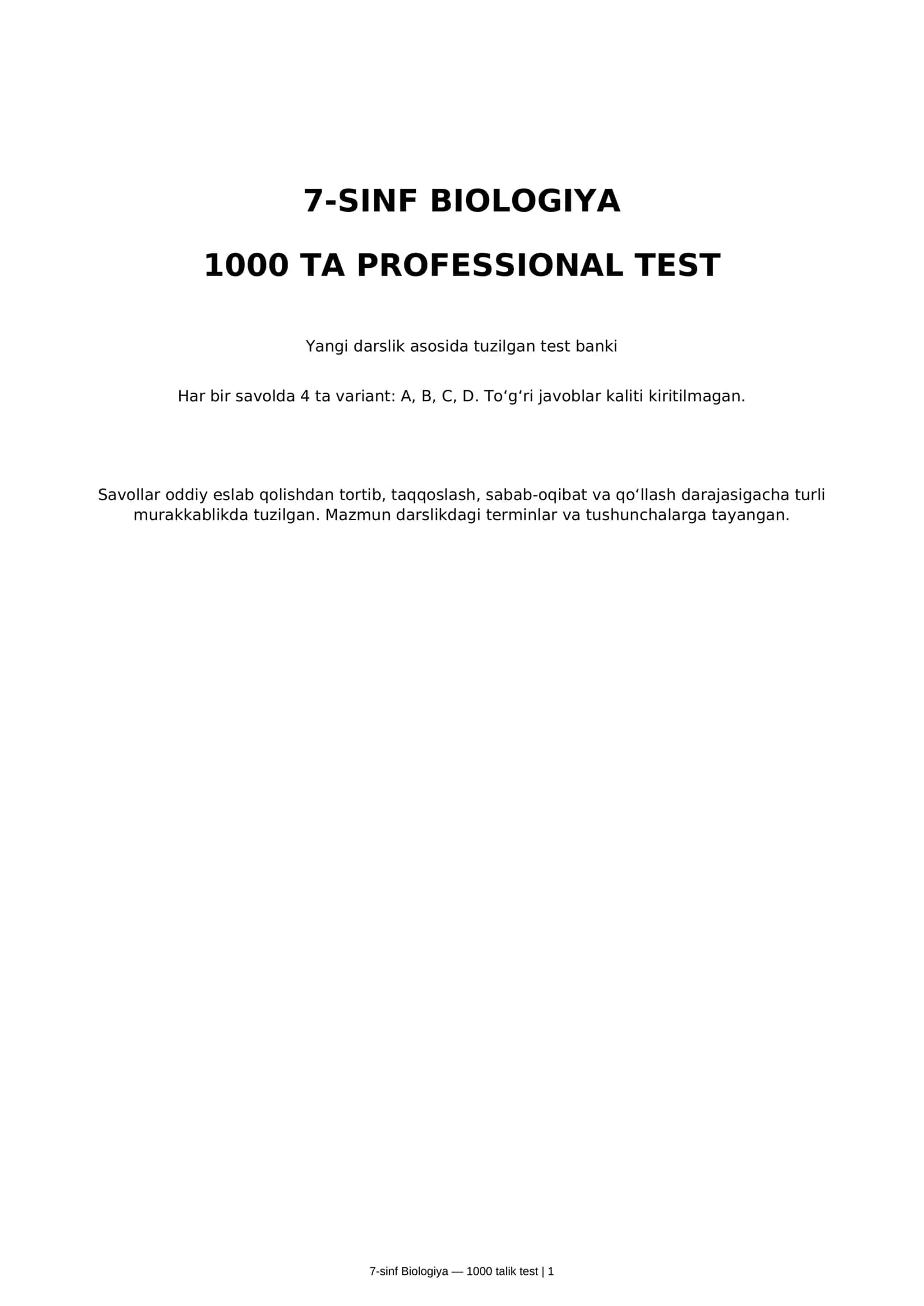 7-sinf Biologiya — 1000 talik test 1
