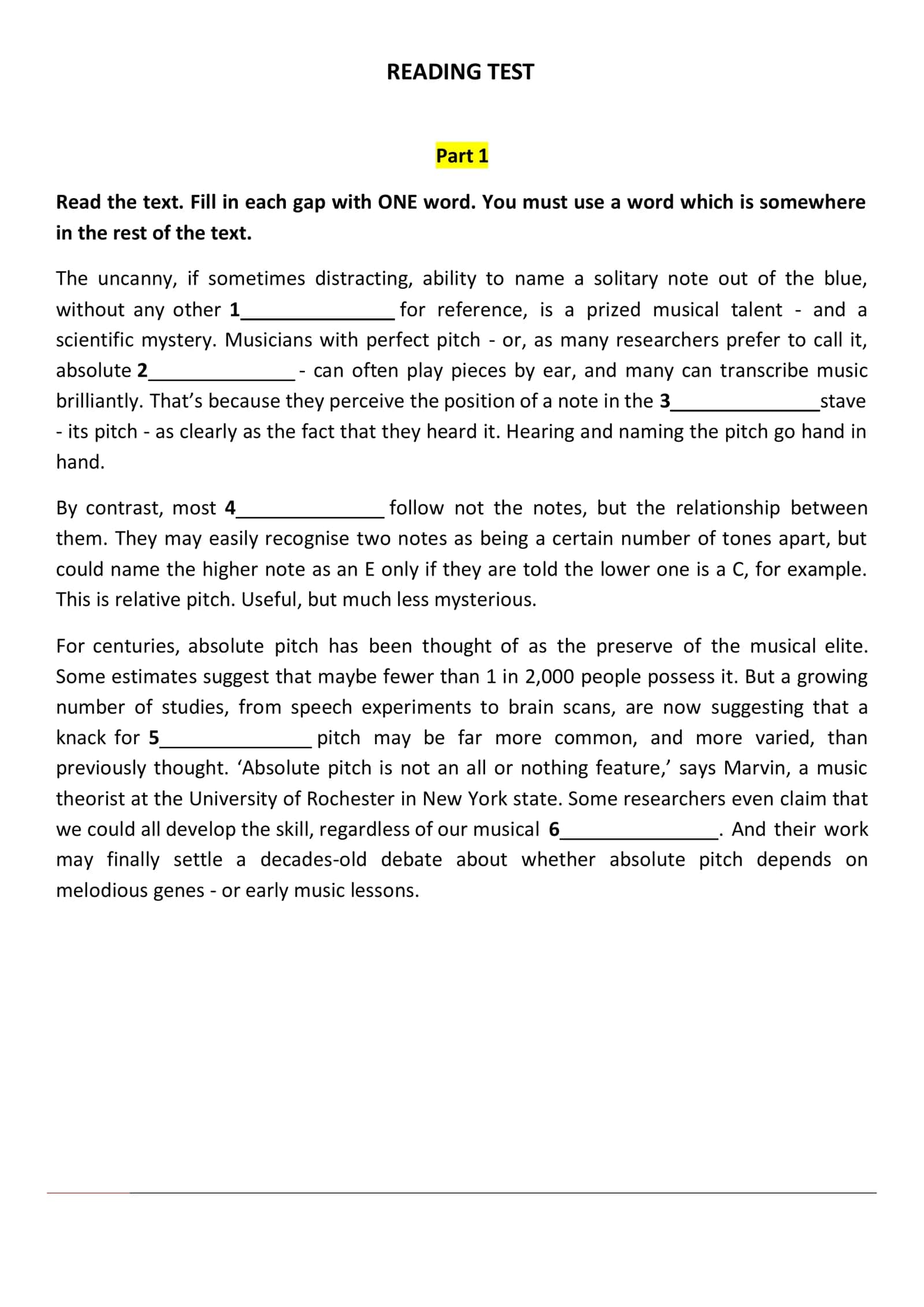 Part 1 - Reading Test 1