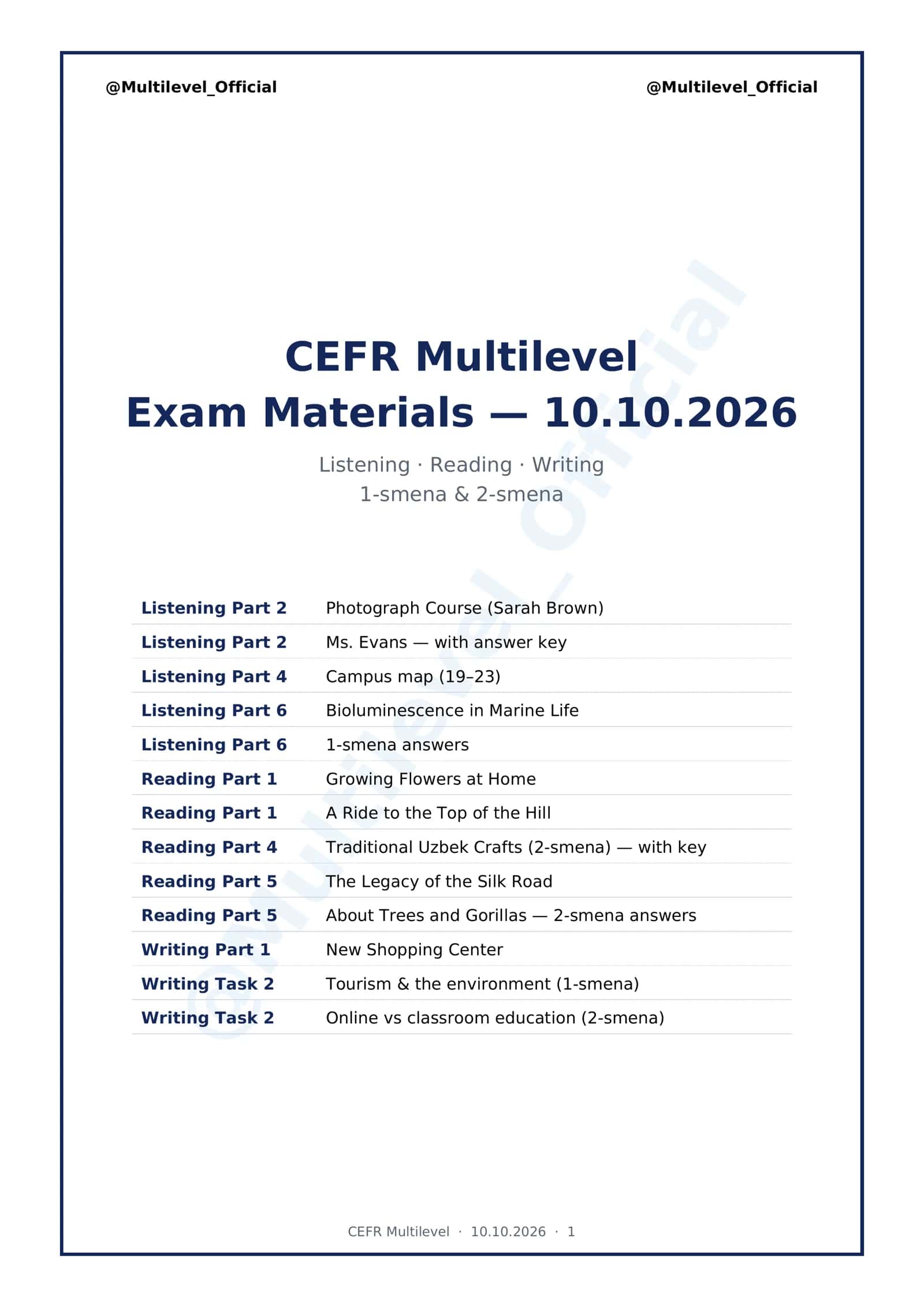 CEFR Multilevel Exam Materials 1